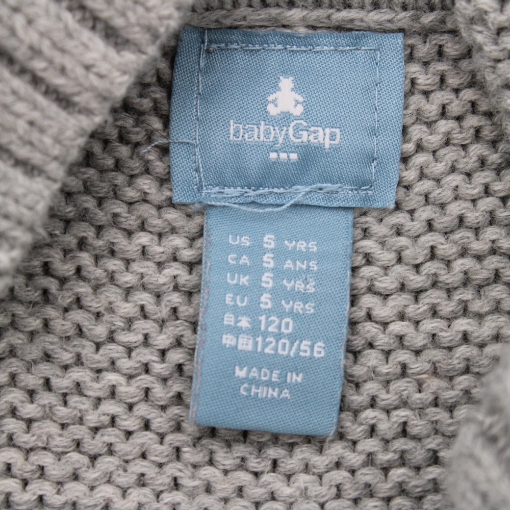 Girls BabyGAP Size 5 Sage Green & Light Grey Knitted Poncho with Hood - Picture 3 of 6